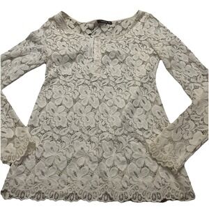 Patty Boutik Top Womens Large Ivory Lace Overlay Longsleeve Very Detailed NWT